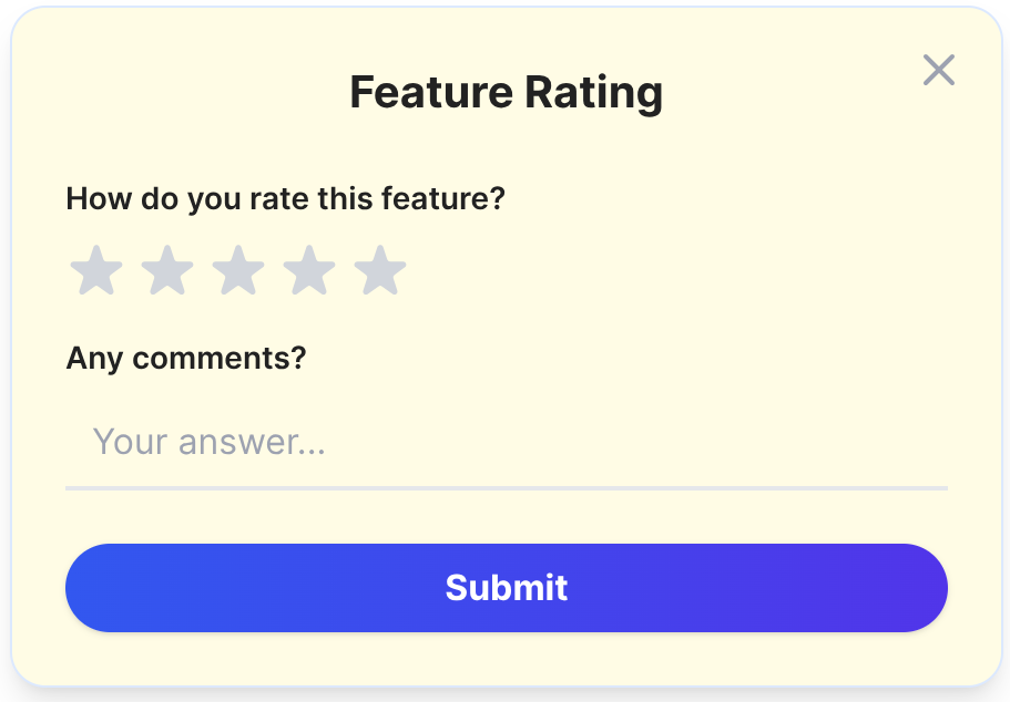 FeedQuix popup example showing a feedback form with customizable design
